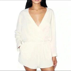American Apparel Women Sz Small White Viscose Long Sleeve Crossfront Romper NWOT